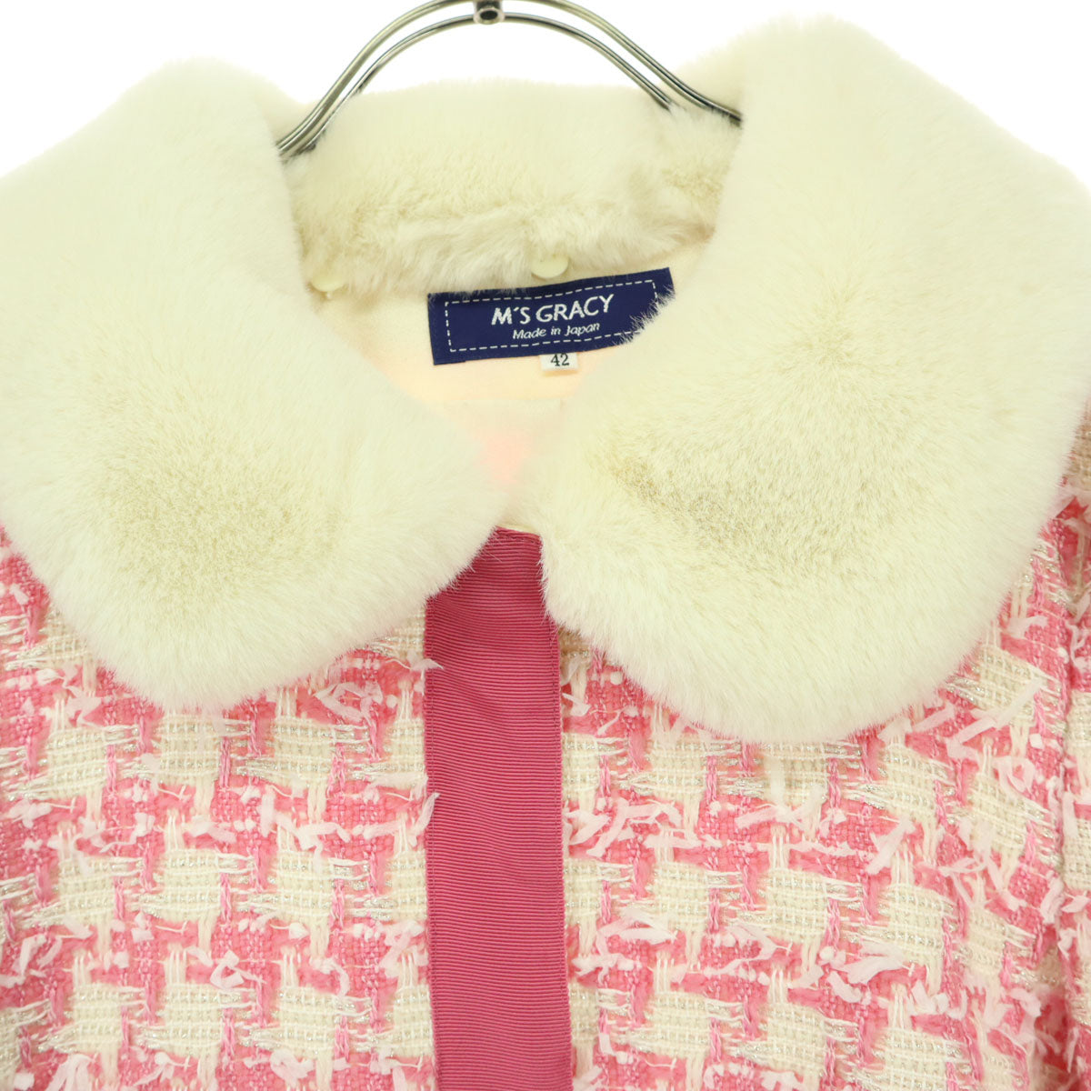 美品 M'S GRACY エムズグレイシー 日本製 総柄 長袖 コート 42 ピンク系 レディース