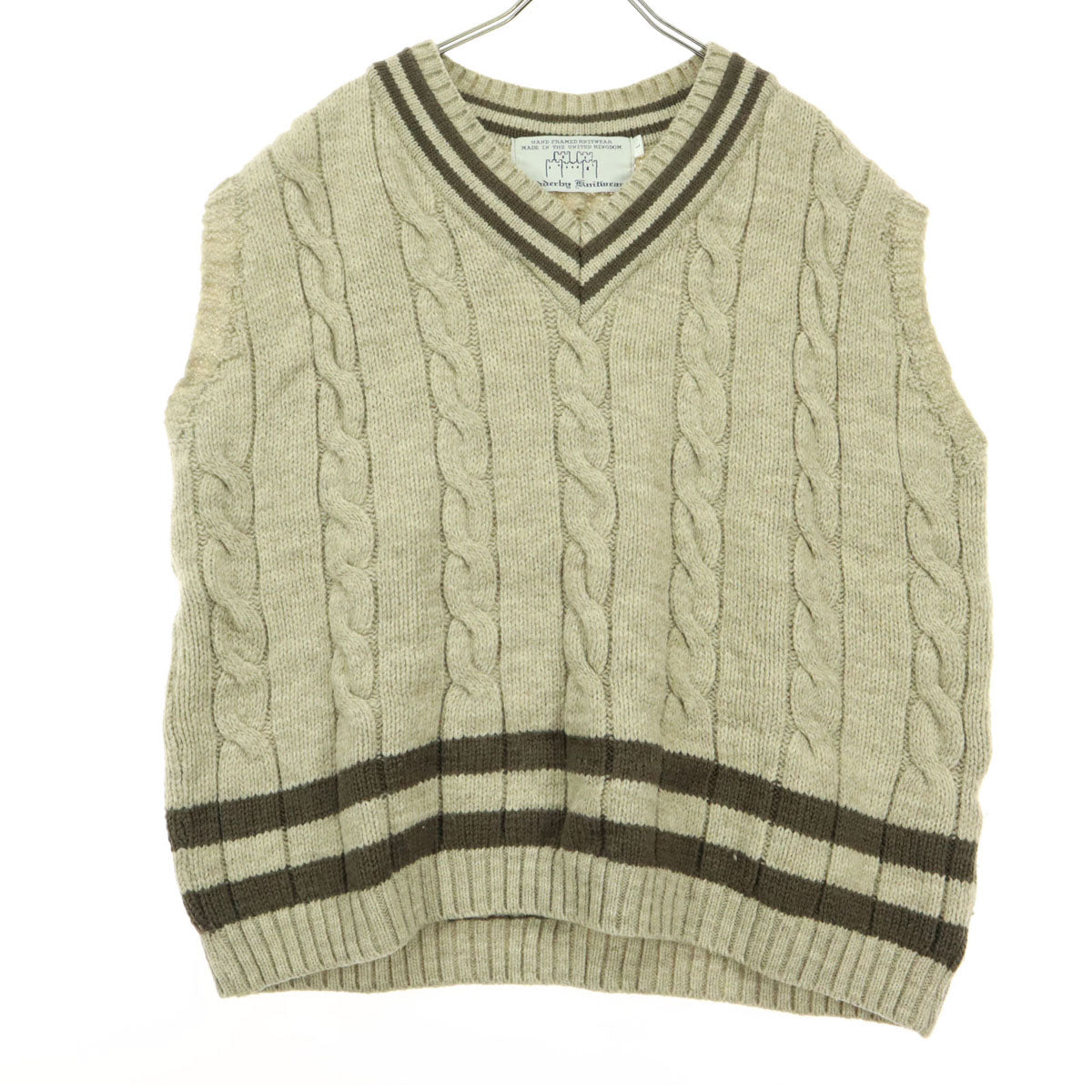 Oldderby Knitwear オールドダービーニットウェア 長袖 Vネック ニットベスト L ベージュ レディース