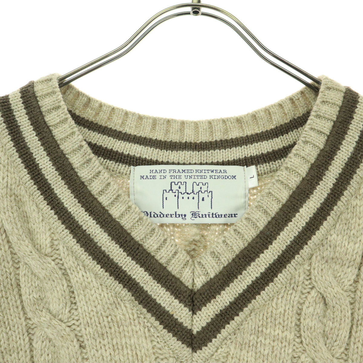 Oldderby Knitwear オールドダービーニットウェア 長袖 Vネック ニットベスト L ベージュ レディース