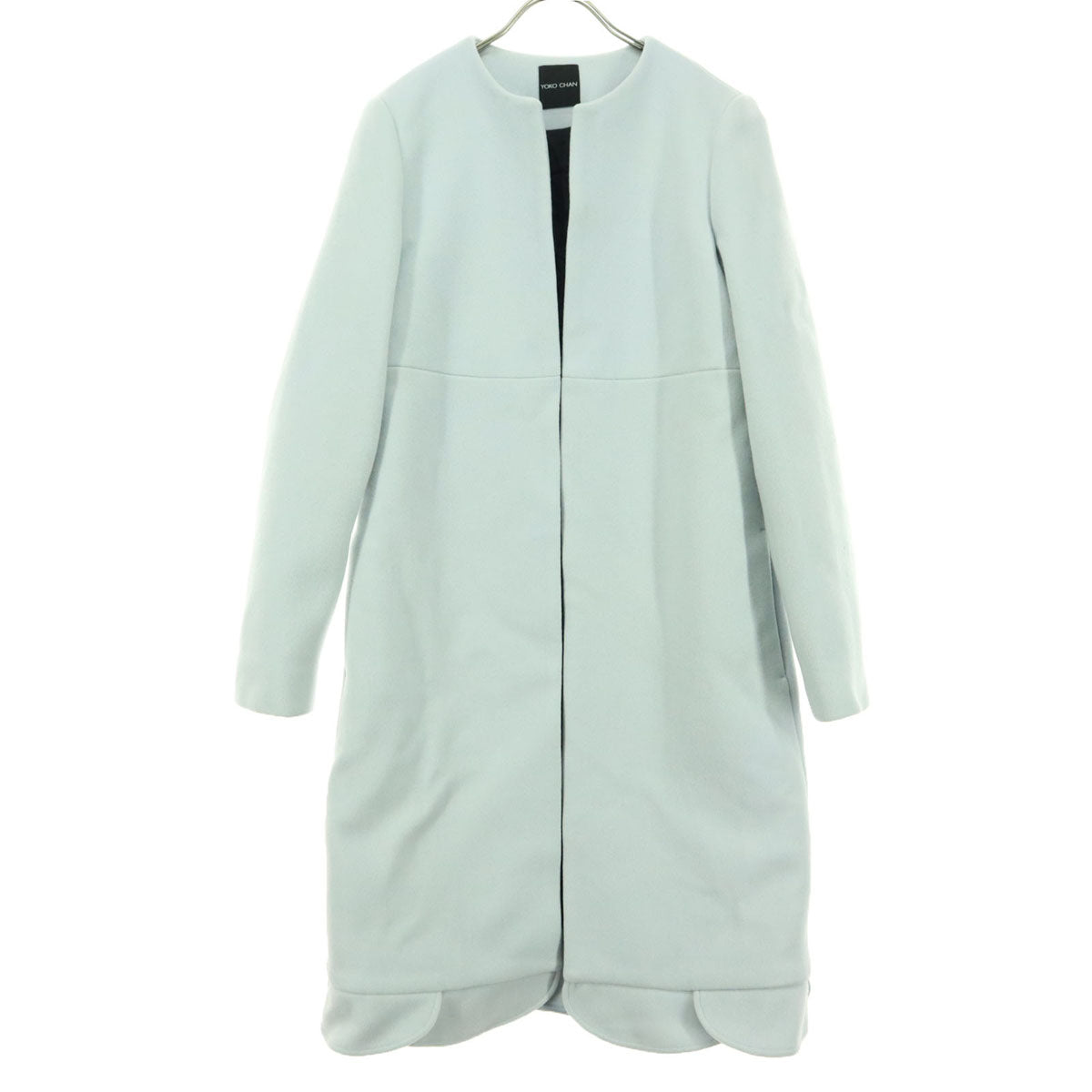 YOKO CHAN ヨーコチャン ノーカラー ウールコート 38 ライトブルー レディース