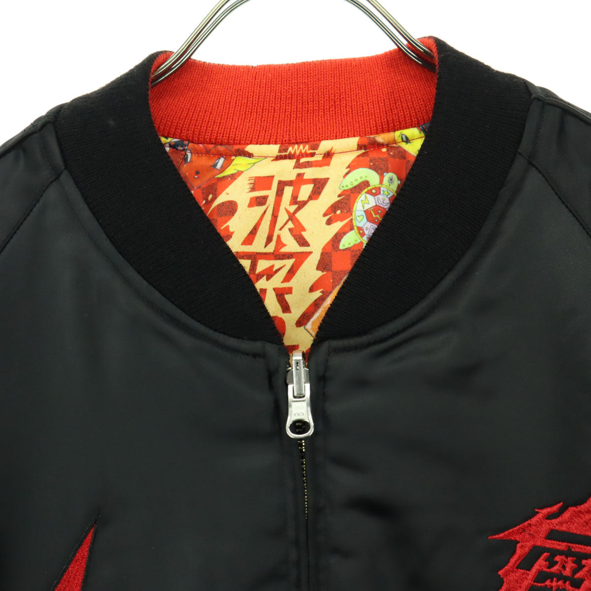 美品 でんぱ組.inc デンパグミ ファンタジスタ歌麿 コラボ 総柄 リバーシブル スカジャン L ブラック レッド レディース