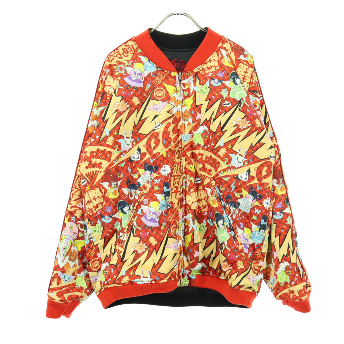 美品 でんぱ組.inc デンパグミ ファンタジスタ歌麿 コラボ 総柄 リバーシブル スカジャン L ブラック レッド レディース