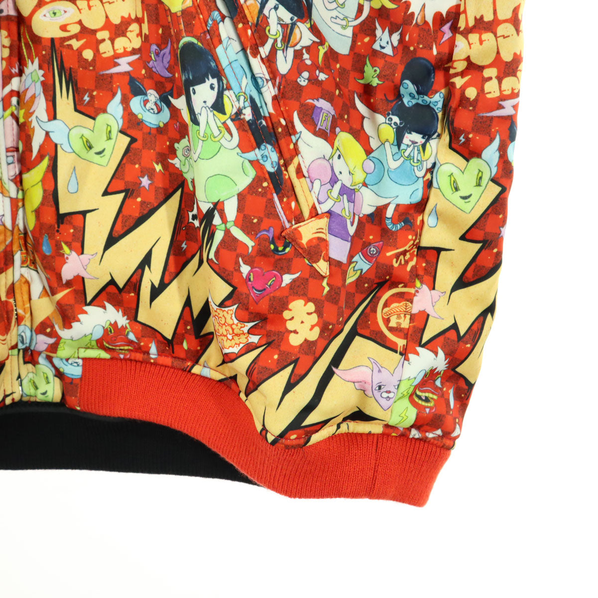 美品 でんぱ組.inc デンパグミ ファンタジスタ歌麿 コラボ 総柄 リバーシブル スカジャン L ブラック レッド レディース