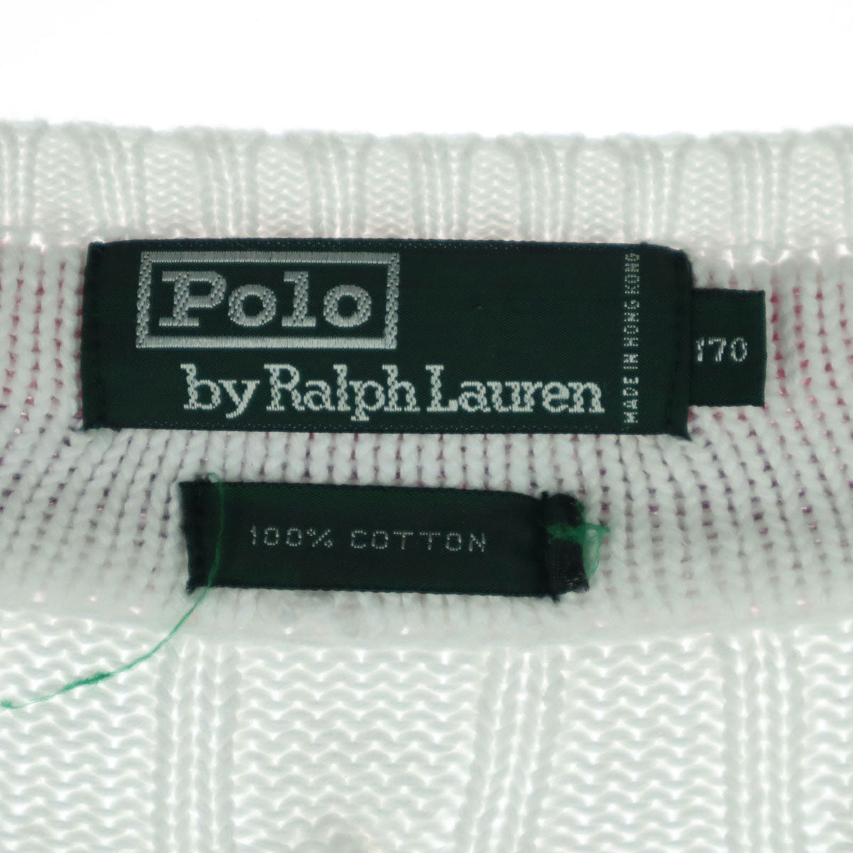 美品 Polo by Ralph Lauren ポロバイラルフローレン 90s オールド フィッシャーマン 長袖 Vネック ケーブル編み コットン ニット 170 ホワイト レディース