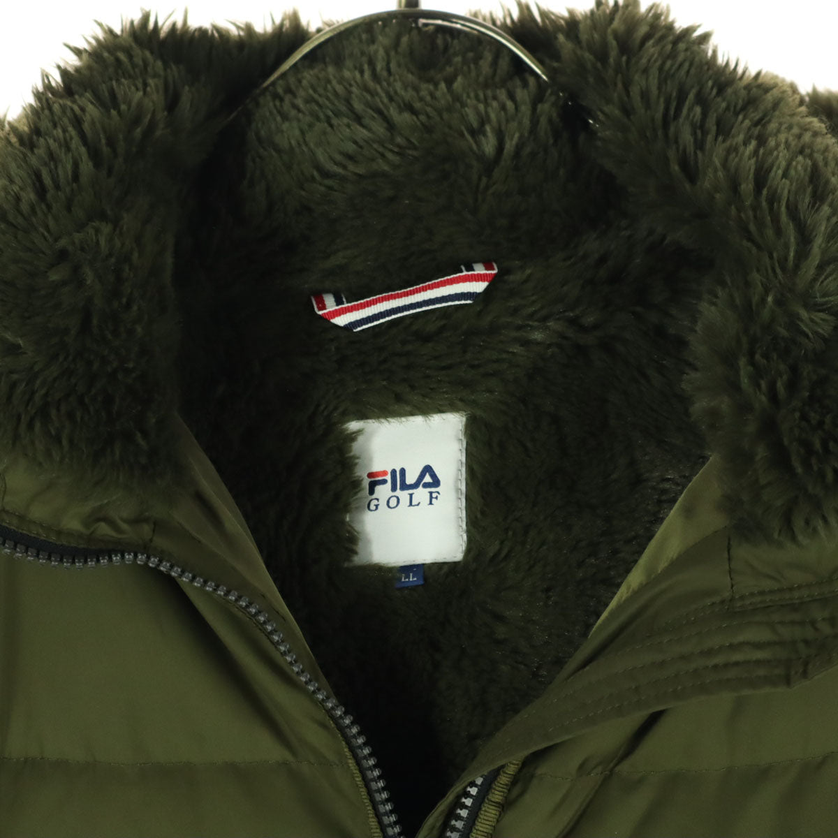 美品 FILA GOLF フィラゴルフ 長袖 ダウンコート LL カーキ フード取り外し可 レディース
