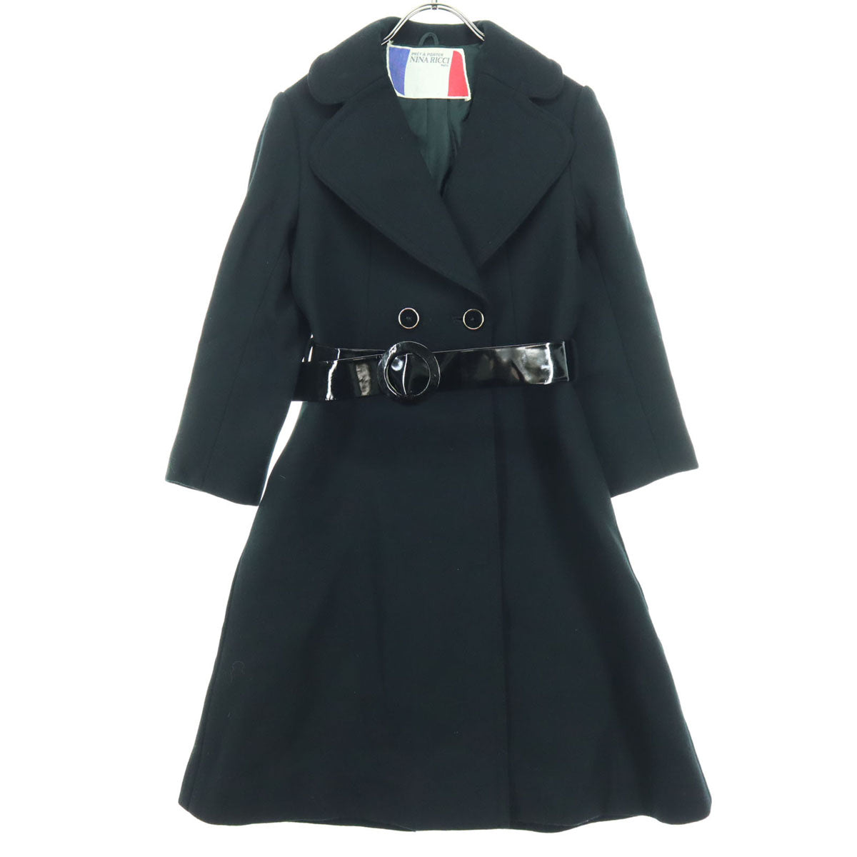 NINA RICCI ニナリッチ 長袖 ダブルブレスト ウールコート 9 ブラック レディース