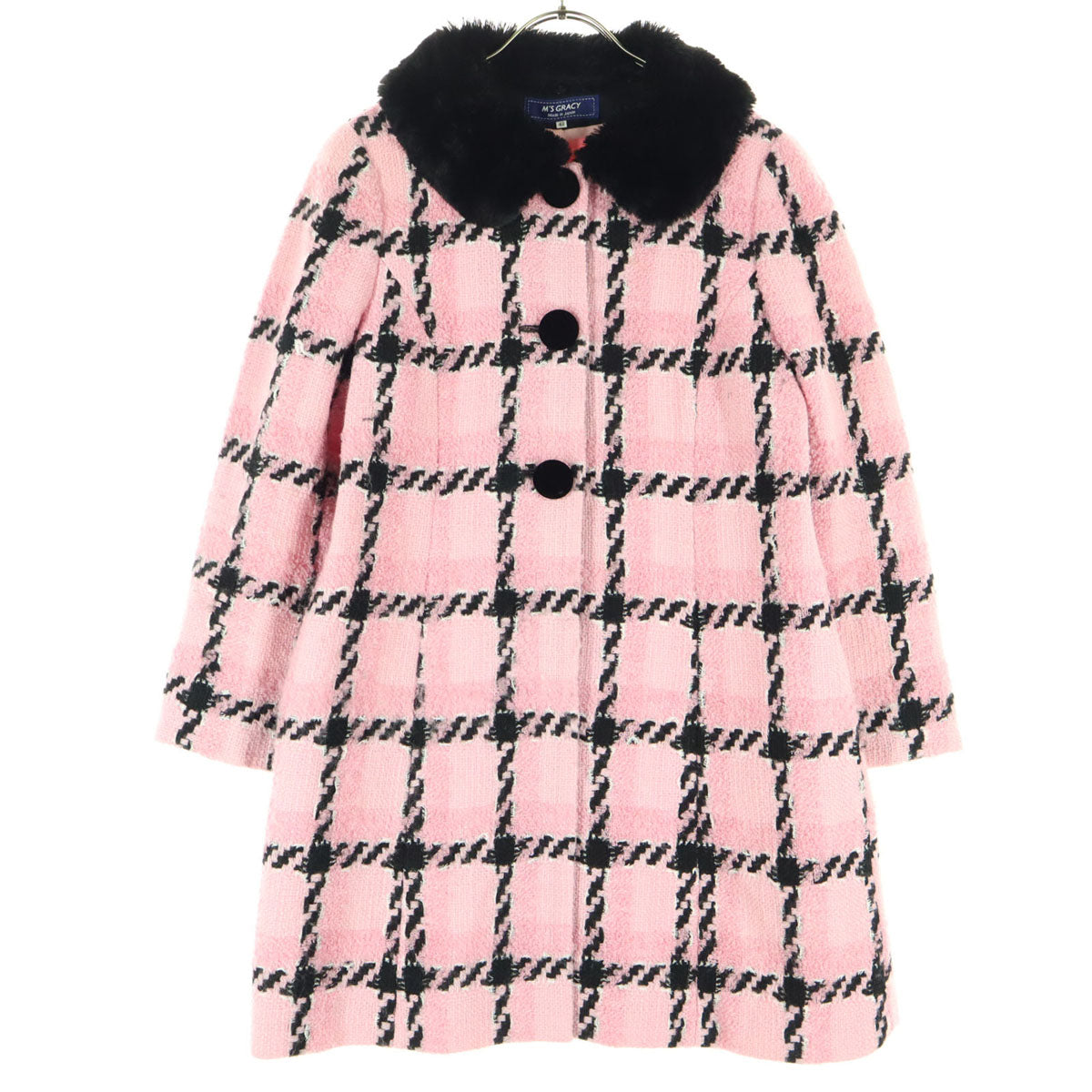 M'S GRACY エムズグレイシー 日本製 格子柄 長袖 ロングコート 42 ピンク レディース