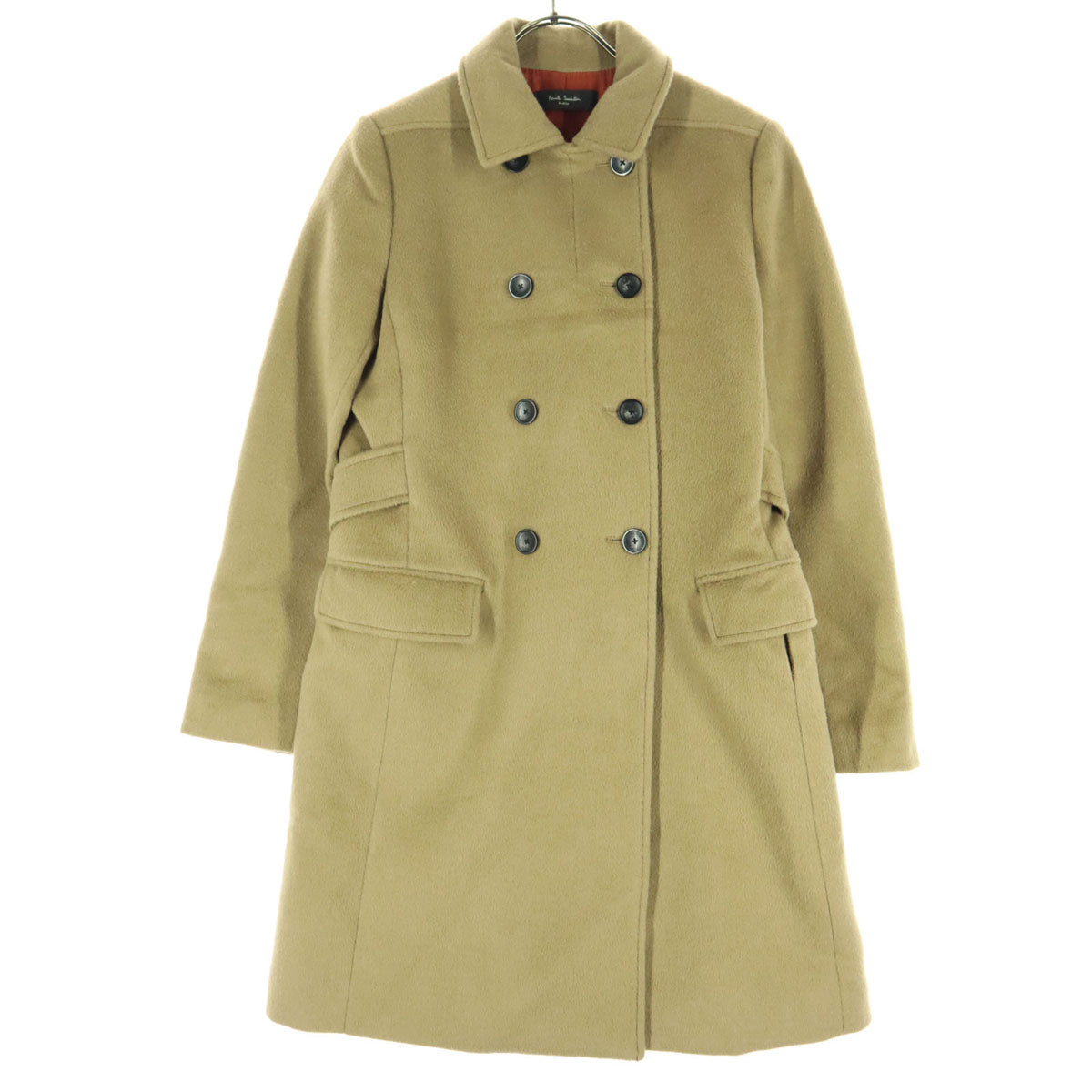美品 PaulSmith BLACK ポールスミスブラック 長袖 ウール ダブルボタン コート 40 ブラウン系 レディース