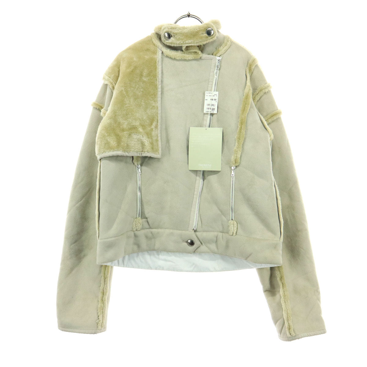 未使用 THURIUM スリウム 日本製 長袖 フェイク ムートンジャケット ベージュ レディース