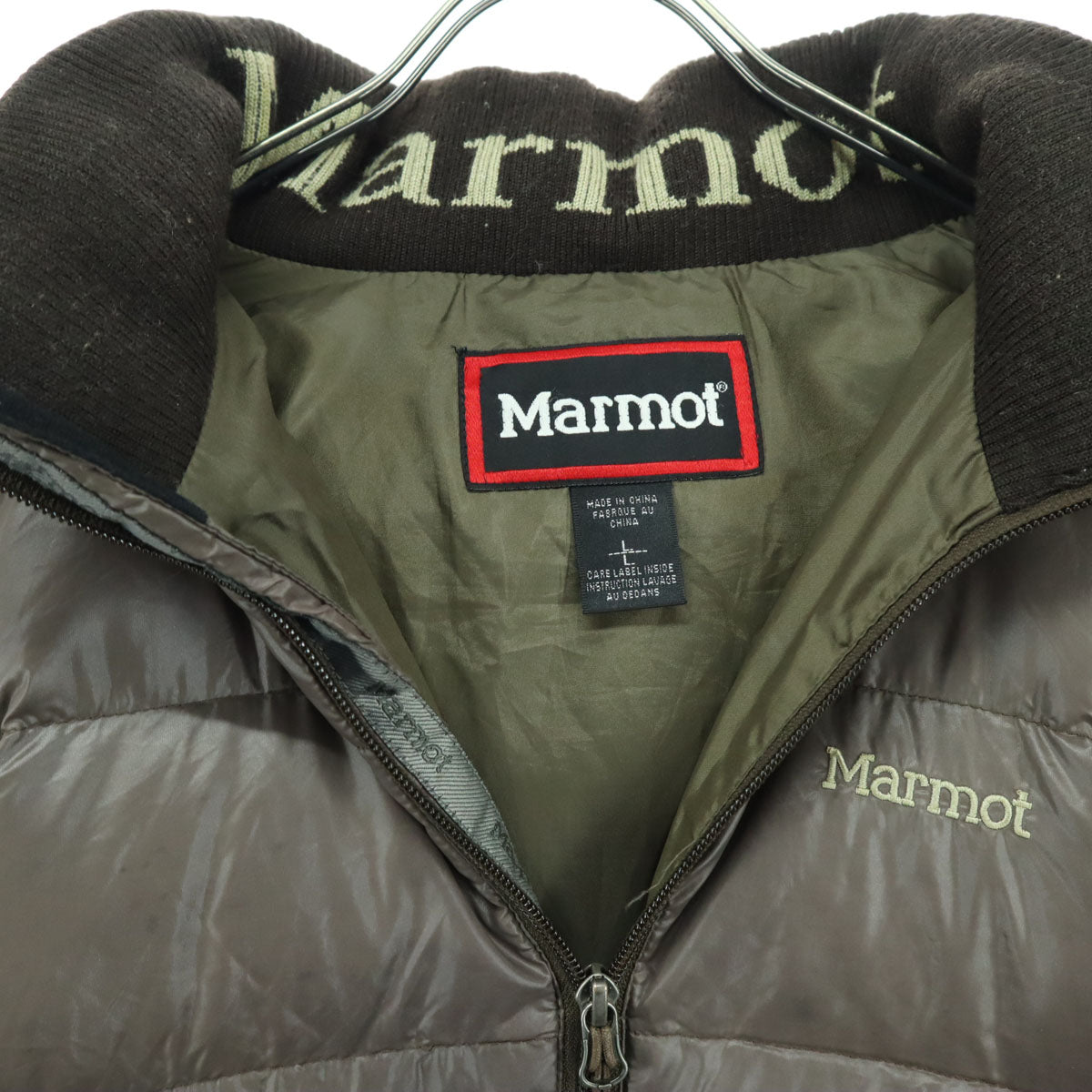 MARMOT マーモット 英字 長袖 フーディー ダウンジャケット L グレー デサント社製 フード取外し可 レディース