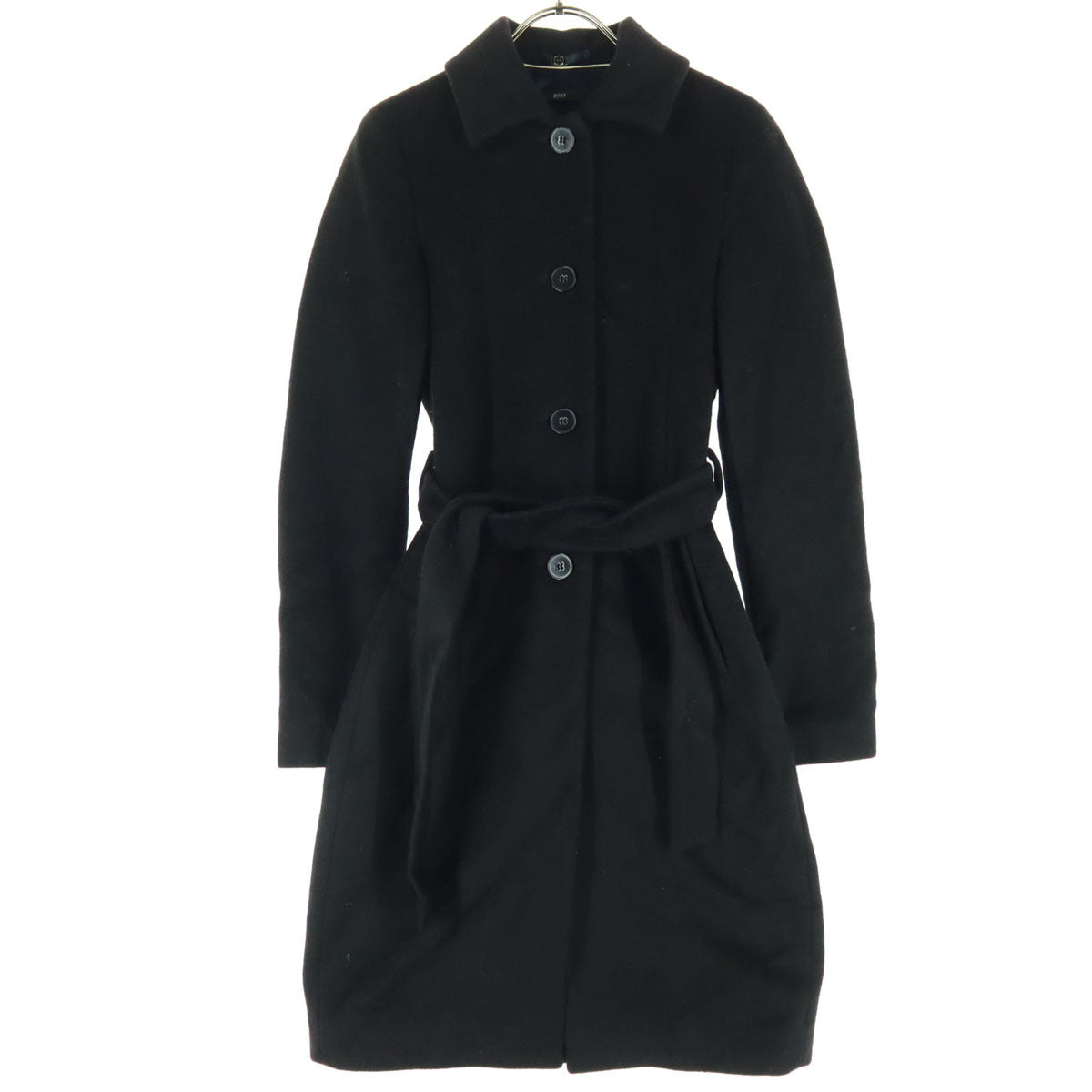 美品 HUGO BOSS ヒューゴボス ポーランド製 ベルテッド ロングコート 2 ブラック レディース