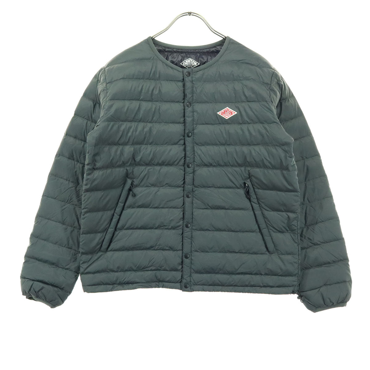 美品 Danton ダントン 長袖 ノーカラー ライトダウンジャケット 38 グレー レディース