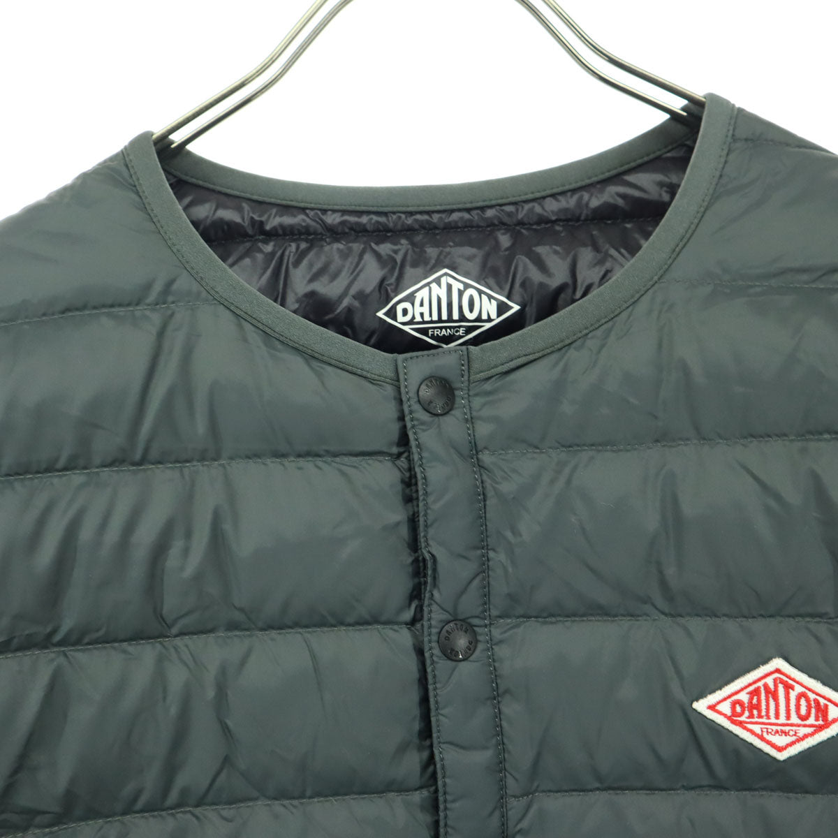 美品 Danton ダントン 長袖 ノーカラー ライトダウンジャケット 38 グレー レディース
