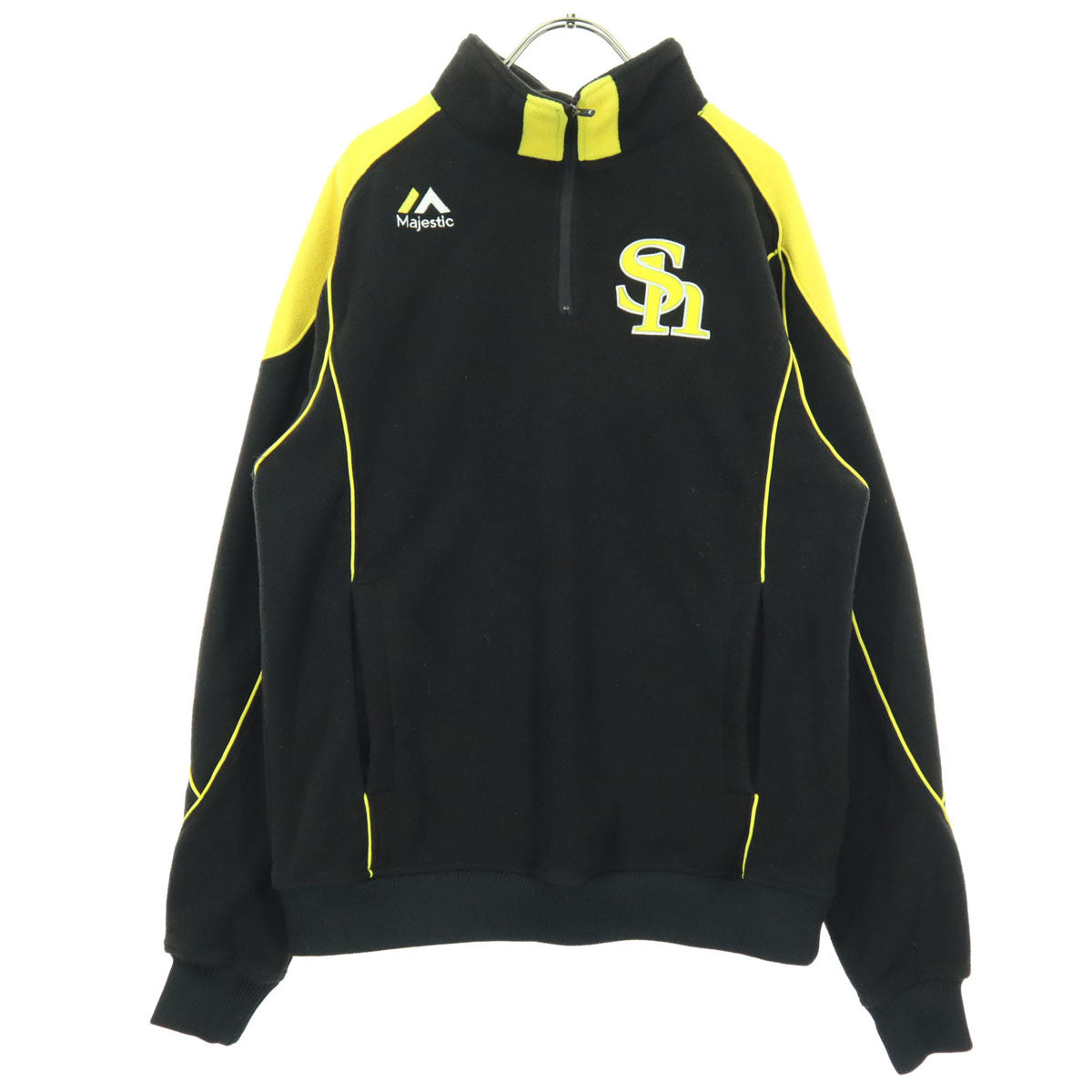美品 Majestic マジェスティック ワンポイントロゴ 長袖 ハーフジップ フリースジャケット M ブラック メンズ