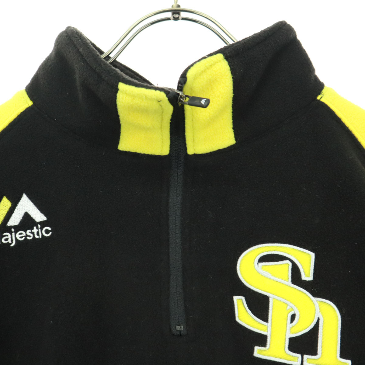美品 Majestic マジェスティック ワンポイントロゴ 長袖 ハーフジップ フリースジャケット M ブラック メンズ