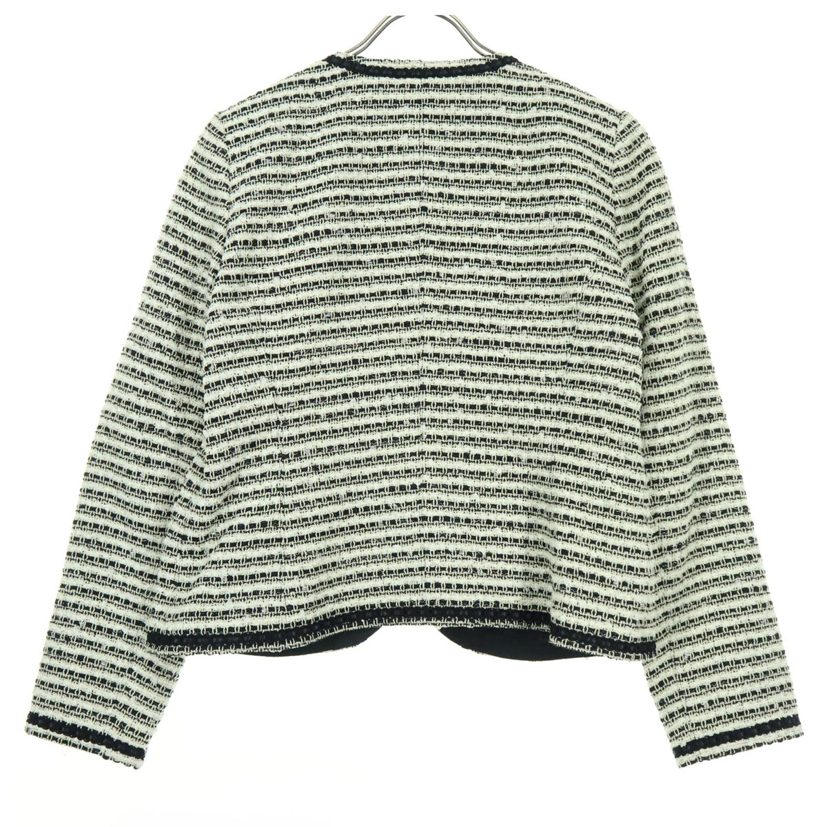 Leilian レリアン 日本製 総柄 長袖 ノーカラー ツイードジャケット 9 アイボリー系 レディース