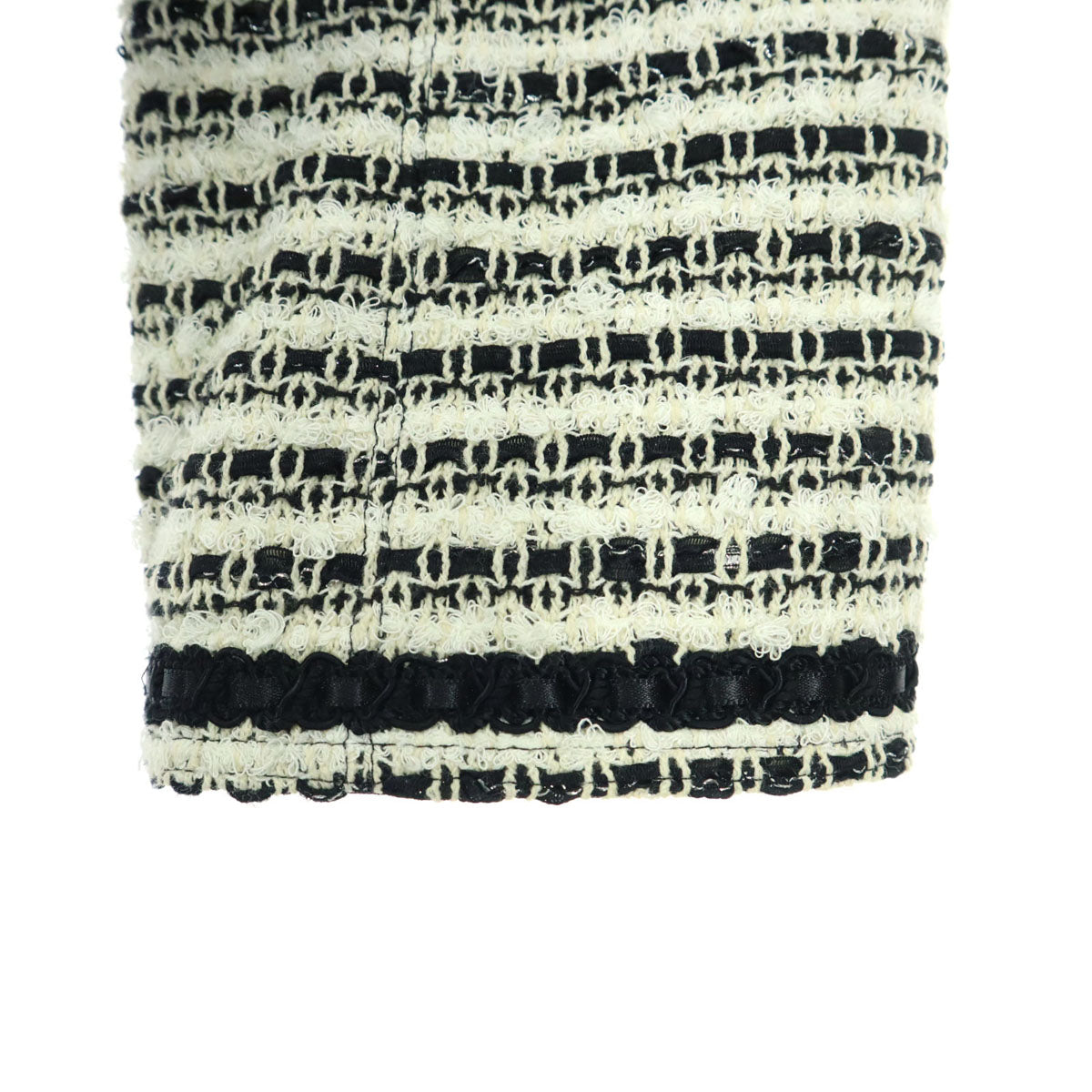 Leilian レリアン 日本製 総柄 長袖 ノーカラー ツイードジャケット 9 アイボリー系 レディース