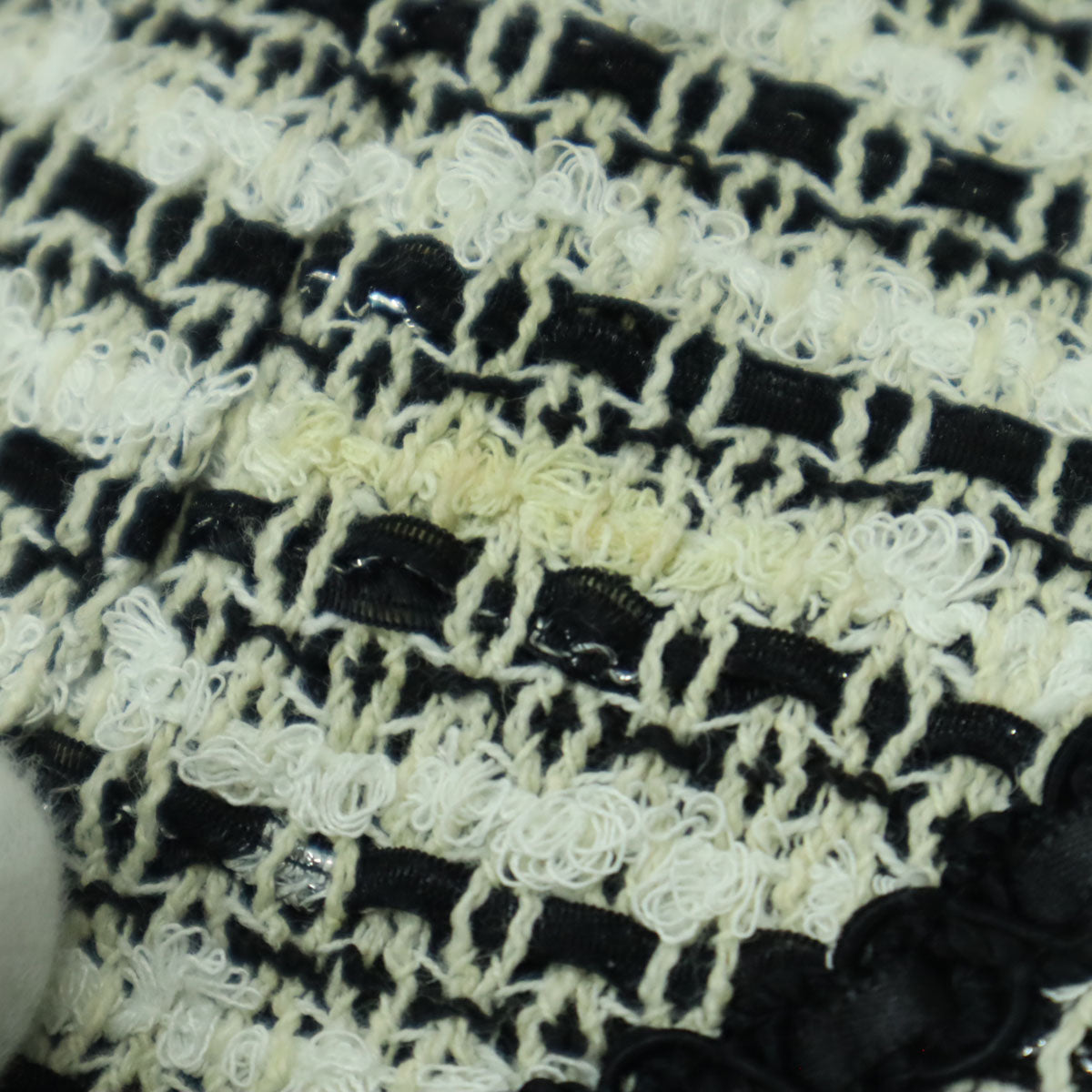 Leilian レリアン 日本製 総柄 長袖 ノーカラー ツイードジャケット 9 アイボリー系 レディース