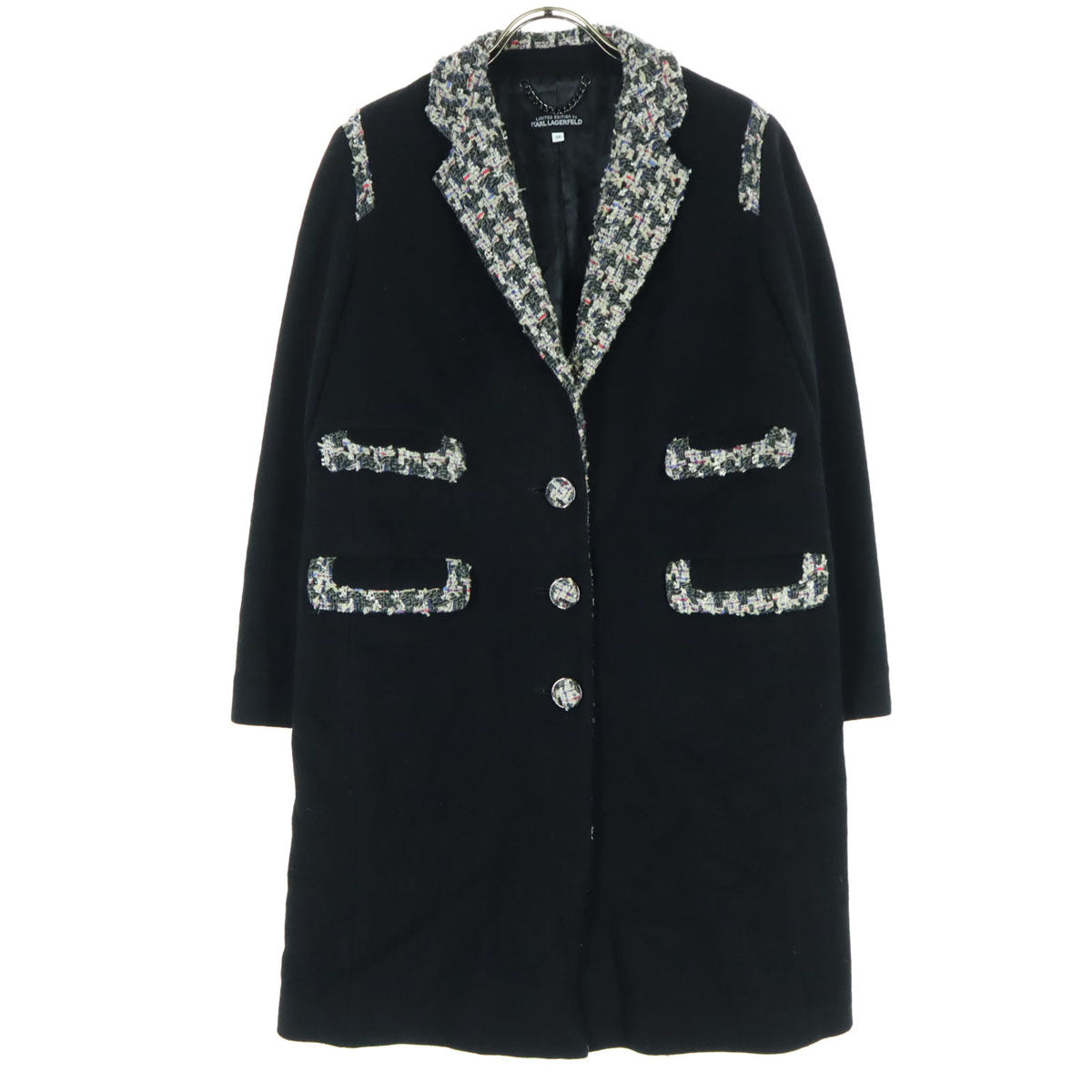 KARL LAGERFELD カールラガーフェルド 長袖 切替 ウール チェスターコート 38 ブラック レディース