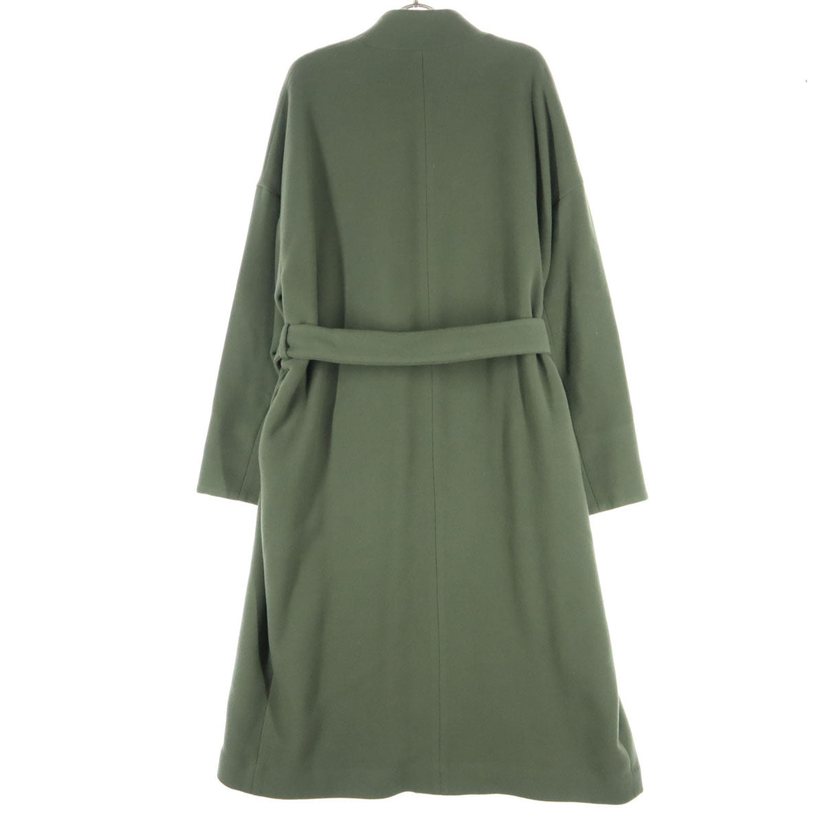 美品 Curensology カレンソロジー 長袖 ベルト付き ノーカラー ガウンコート F カーキ レディース