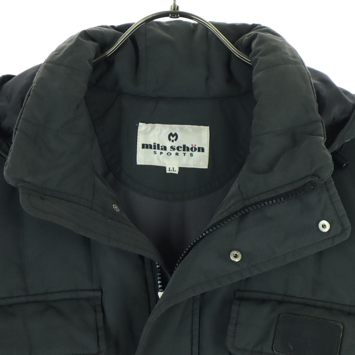 mila sch_n SPORTS ミラショーンスポーツ 日本製 ゴルフ 長袖 ダウンコート LL ブラック メンズ