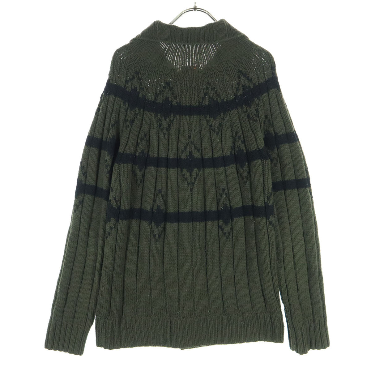 E.Z BY ZEGNA イージーバイゼニア ノルディック柄 ツートンカラー 長袖 タートルネック ニット L カーキ メンズ