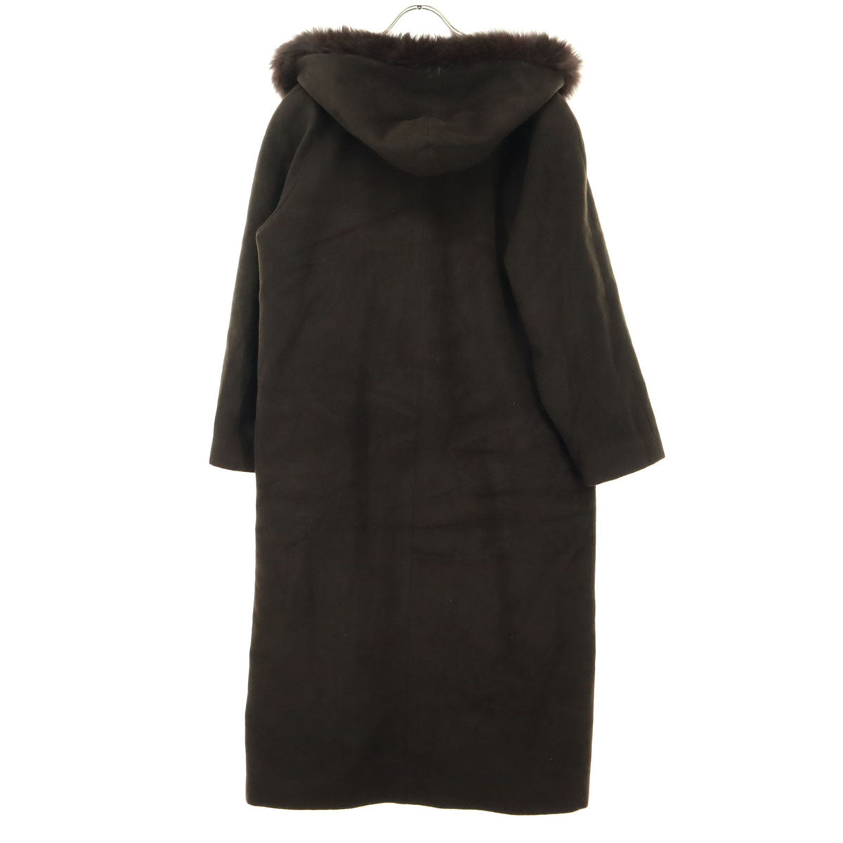 美品 Jolivielle ジョワリエ 長袖 ファーフード ウール ロングコート 11 ブラウン レディース