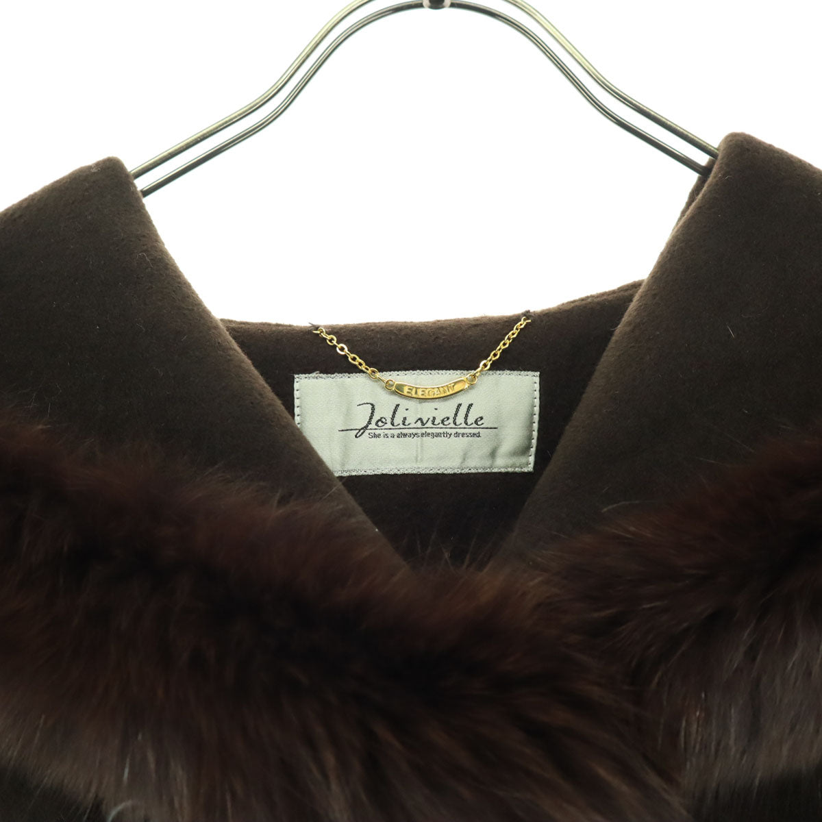 美品 Jolivielle ジョワリエ 長袖 ファーフード ウール ロングコート 11 ブラウン レディース