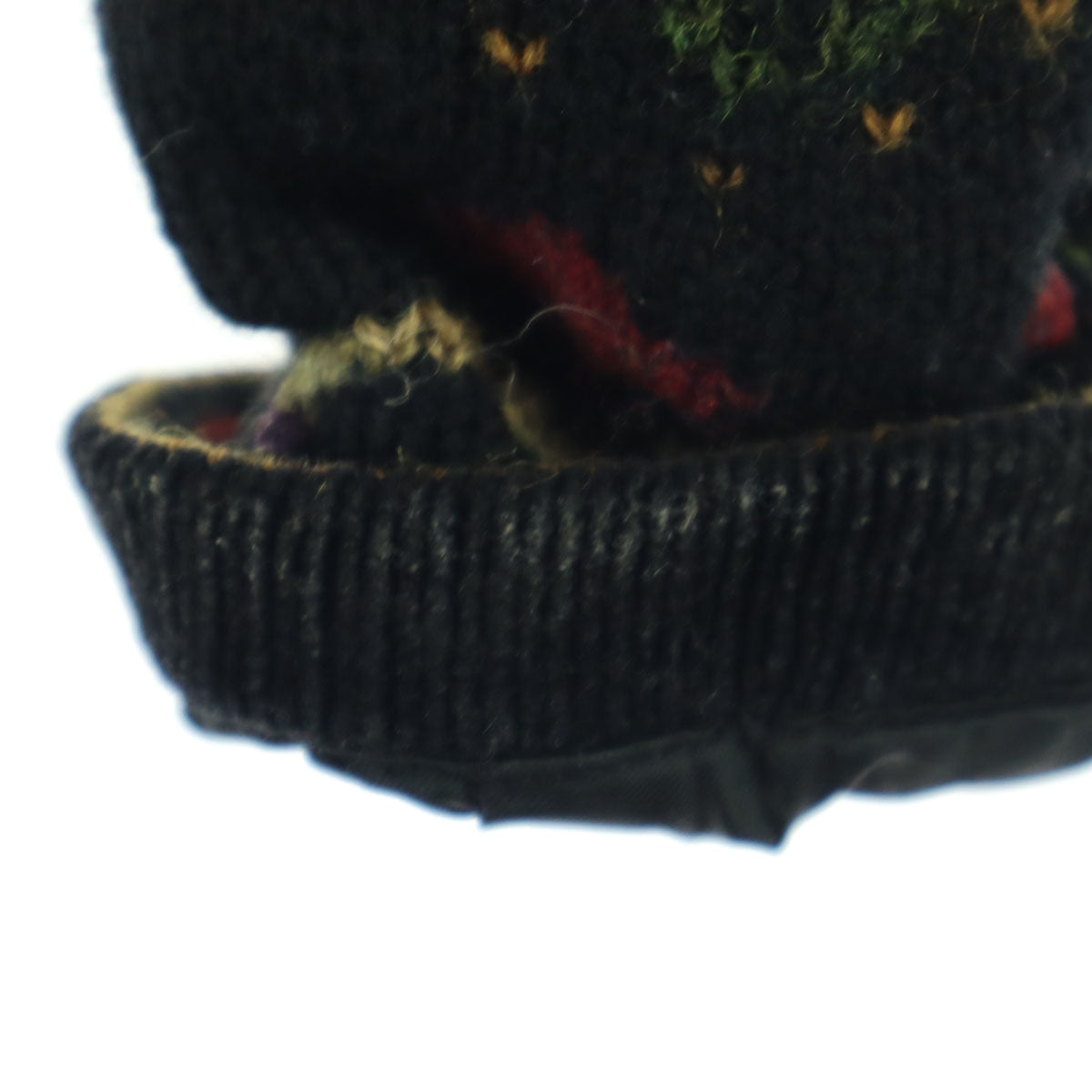 ICELANDIC DESIGN アイスランディックデザイン ウール ペイズリー柄 長袖 ノーカラー ニット カーディガン L ブラック 中綿入り レディース