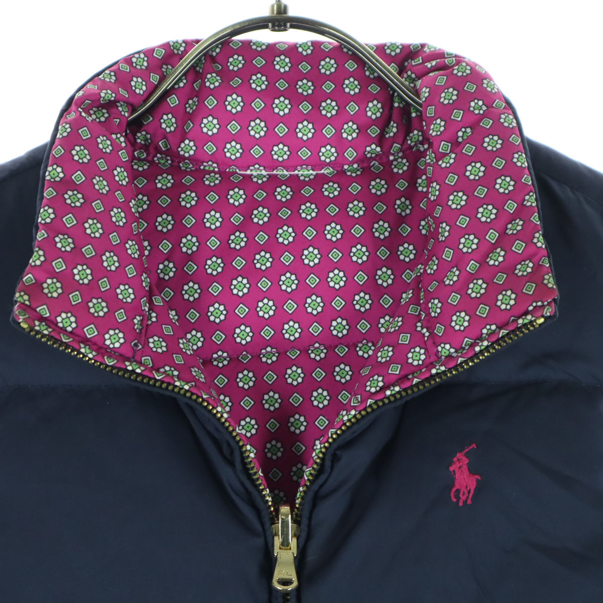 RALPH LAUREN ラルフローレン 総柄 リバーシブル ダウンベスト 140 ネイビー系 ピンク キッズ