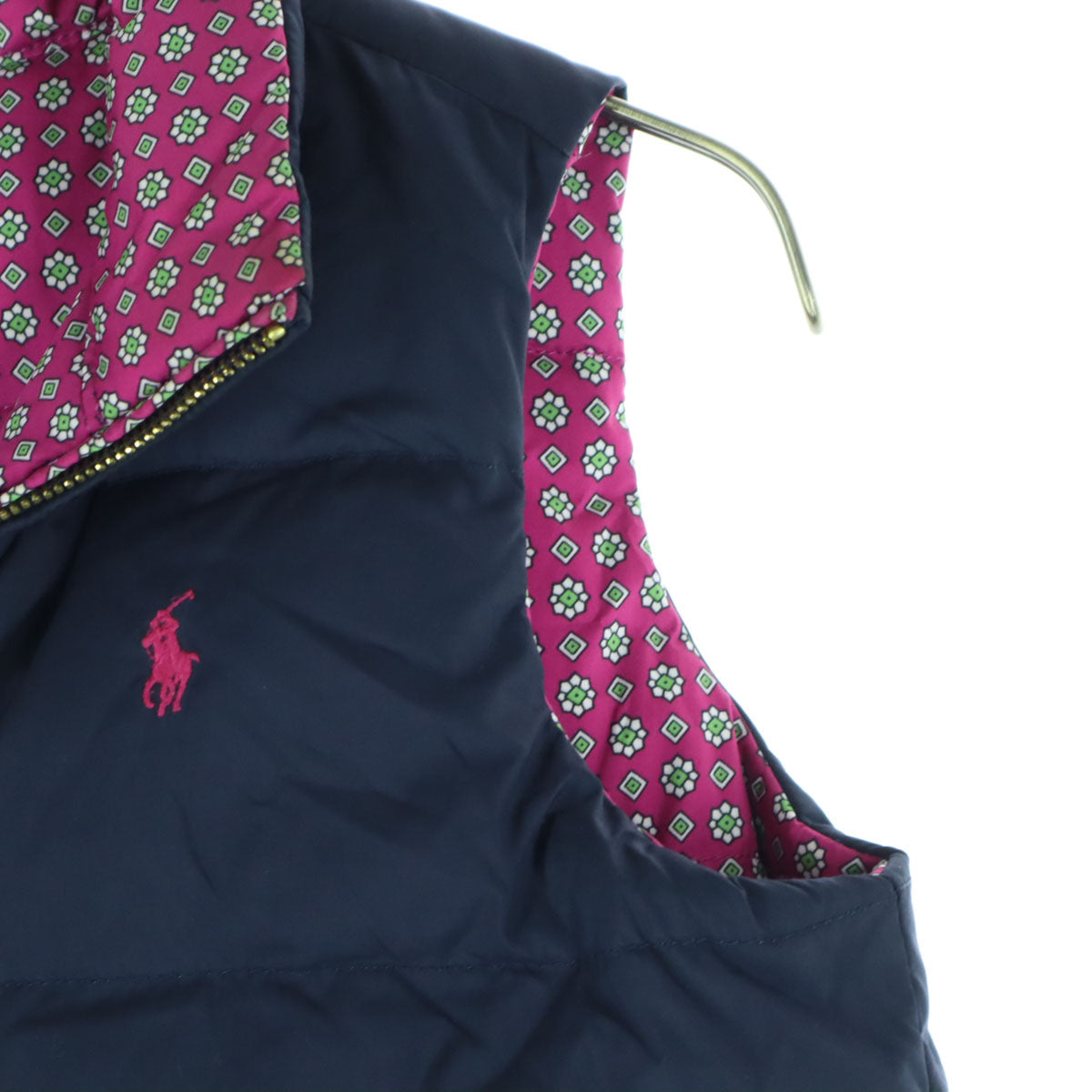 RALPH LAUREN ラルフローレン 総柄 リバーシブル ダウンベスト 140 ネイビー系 ピンク キッズ
