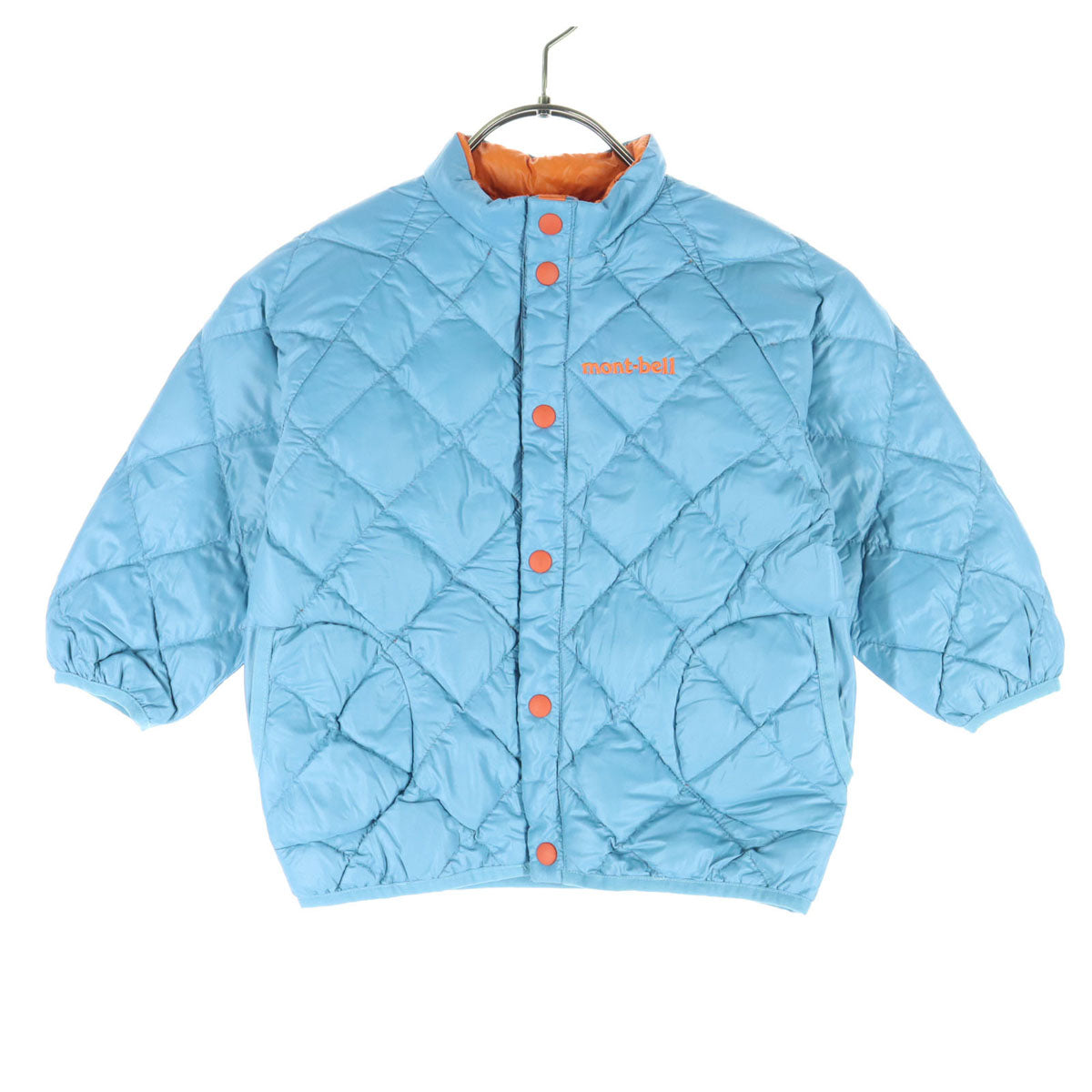 美品 mont-bell モンベル リバーシブル 長袖 ダウンジャケット 90 ブルー系 オレンジ キッズ