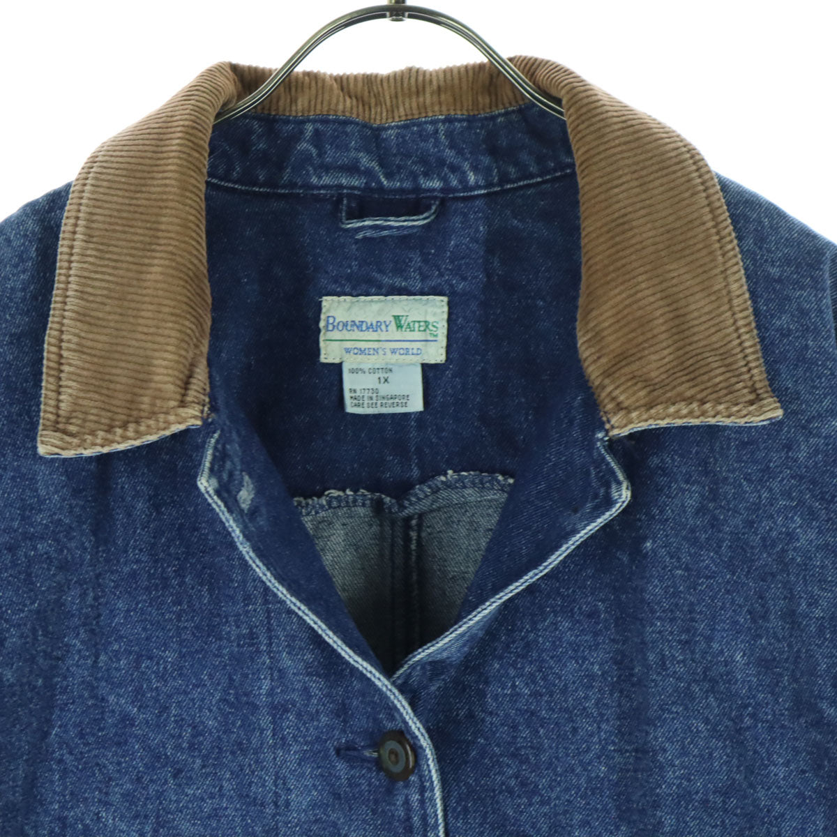 boundary waters バウンダリーウォーターズ 90s オールド 長袖 コーデュロイ切替 デニムジャケット 1X ブルー系 レディース