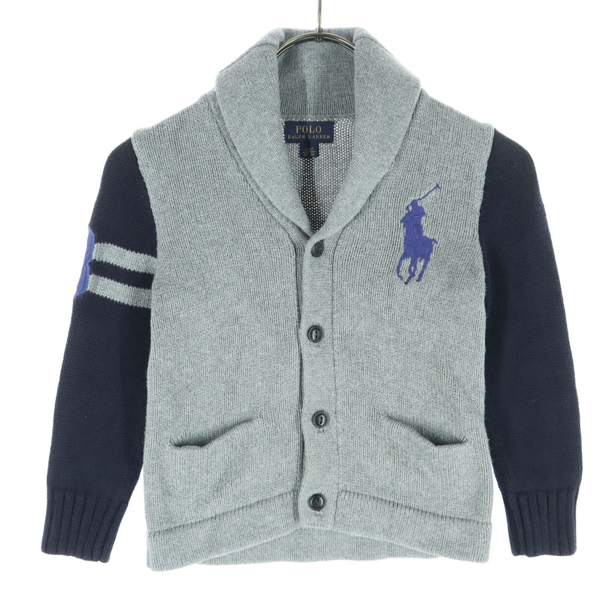 RALPH LAUREN ラルフローレン ビッグポニー 長袖 ショールカラー カーディガン 110 グレー キッズ
