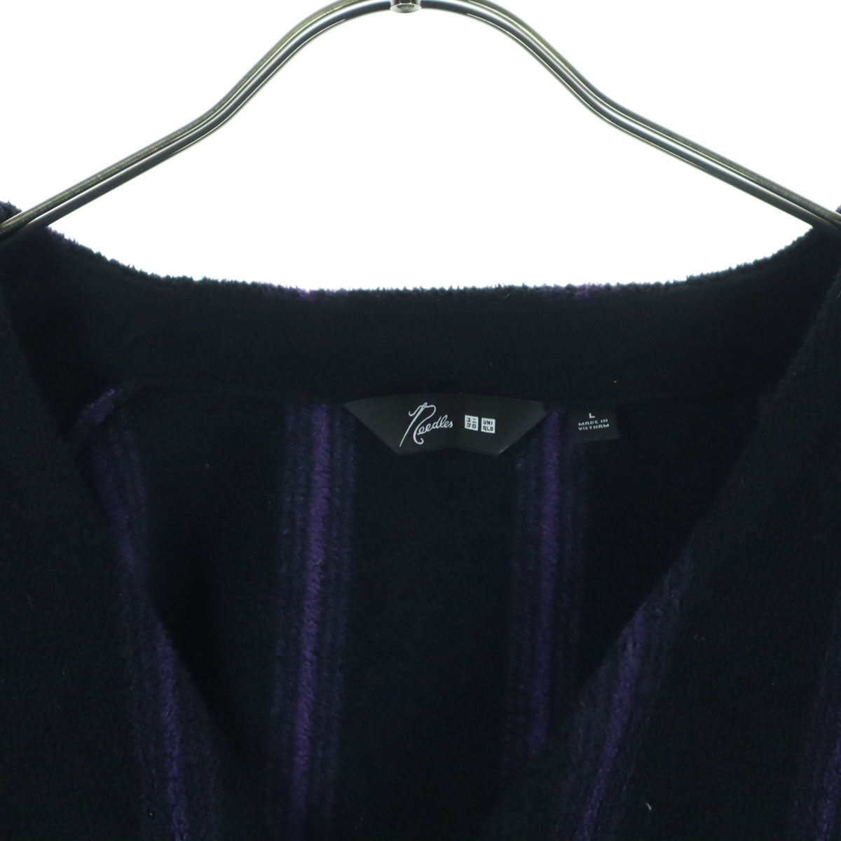 美品 UNIQLO and NEEDLES ユニクロアンドニードルズ ストライプ柄 長袖 フリース カーディガン L ブラック メンズ