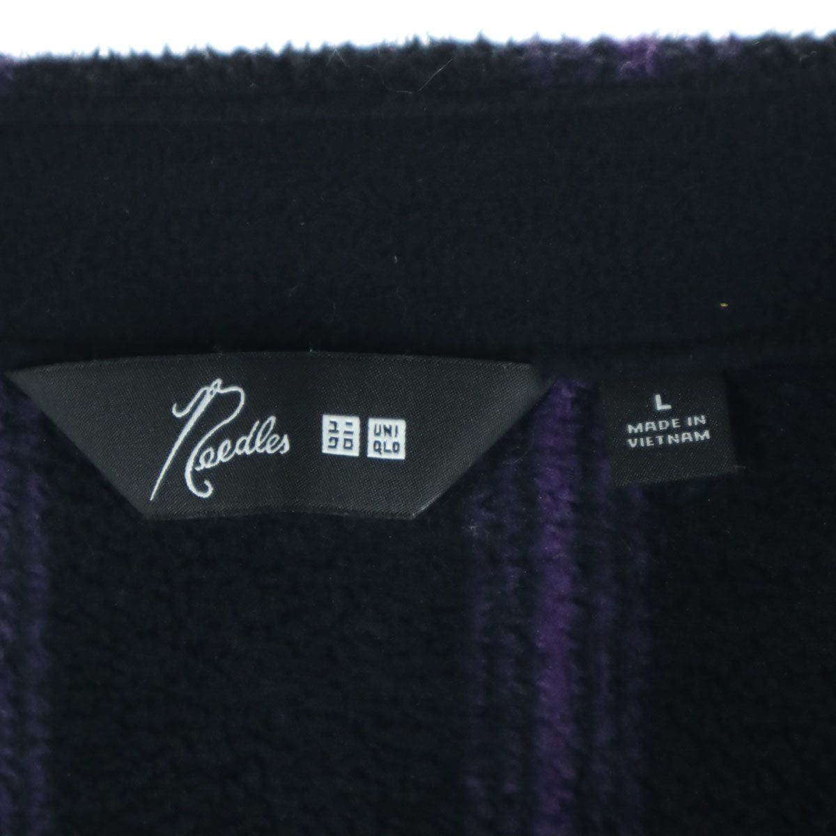美品 UNIQLO and NEEDLES ユニクロアンドニードルズ ストライプ柄 長袖 フリース カーディガン L ブラック メンズ