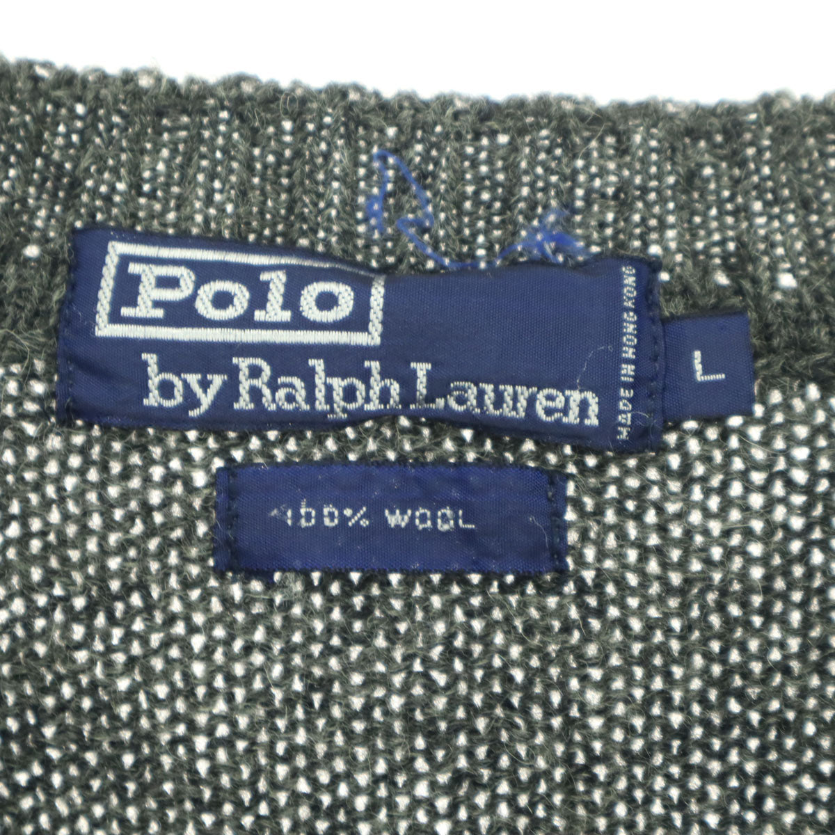 美品 RALPH LAUREN ラルフローレン ロゴ刺繍 長袖 ウール セーター L グレー メンズ