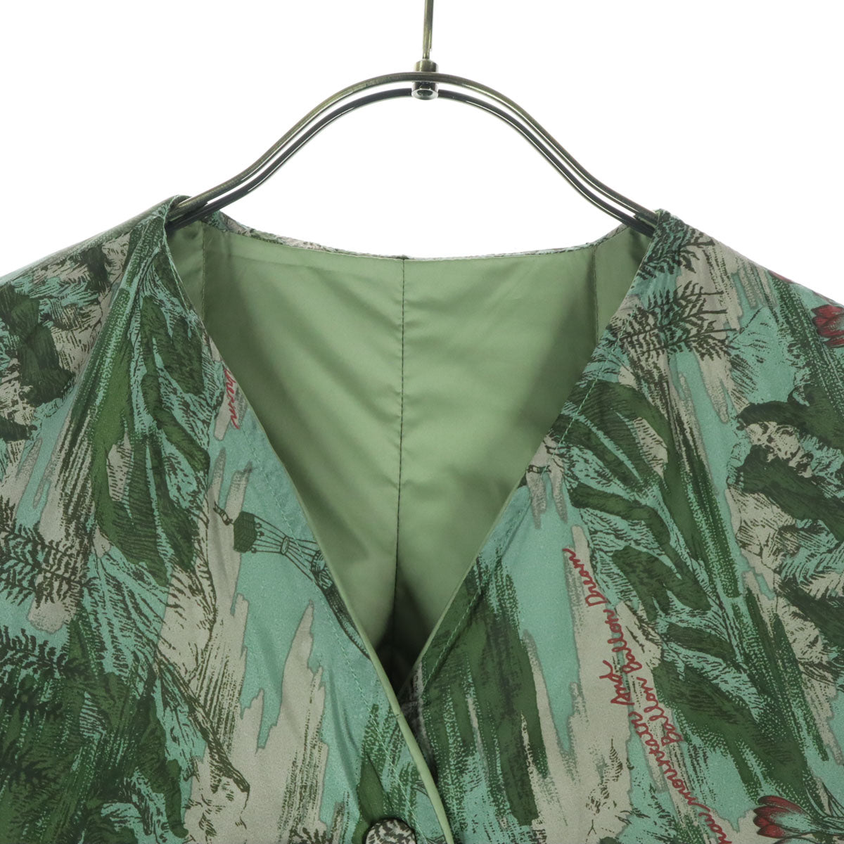 manipuri マニプリ リバーシブル ボタニカル柄 長袖 ダウンジャケット F ブルー系 グリーン レディース