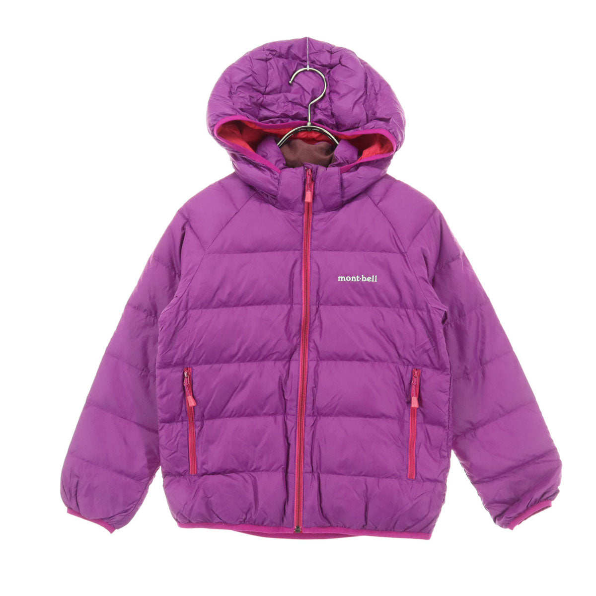 mont-bell モンベル 英字 長袖 ダウンジャケット 130 パープル フード取り外し可 キッズ