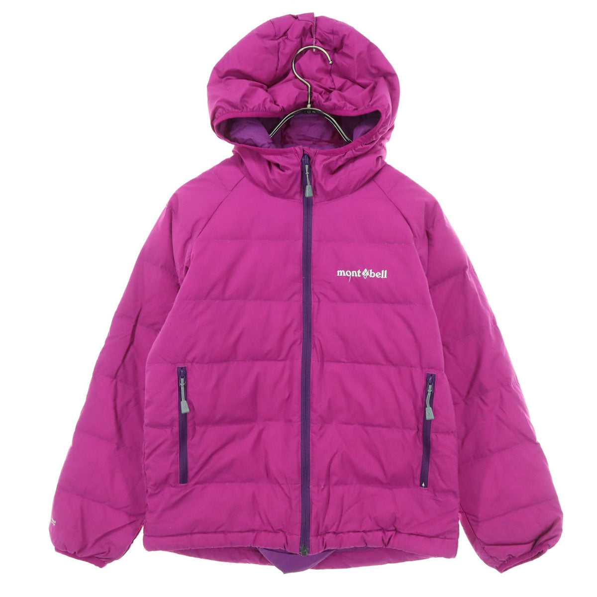 mont-bell モンベル 英字 長袖 ダウンジャケット 130 パープル 収納袋付属 キッズ