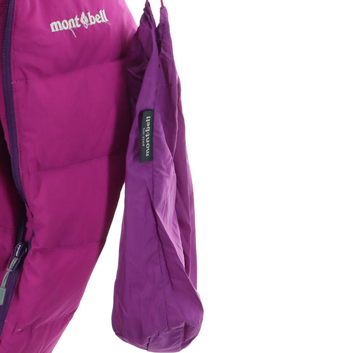 mont-bell モンベル 英字 長袖 ダウンジャケット 130 パープル 収納袋付属 キッズ