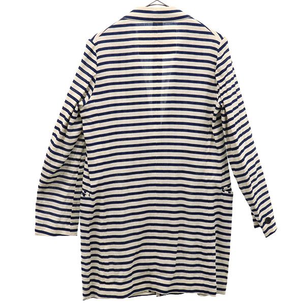 ローブスコンフェクションズ リネン ボーダー テーラードジャケット 2 ホワイト×ネイビー レディース