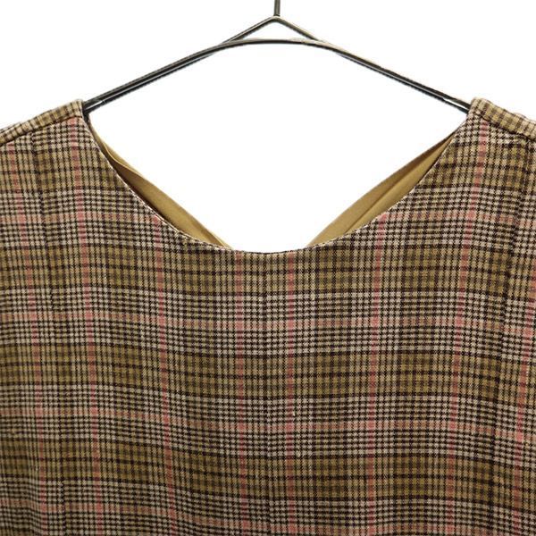 Mila Owen ミラオーウェン リネンブレンド チェック柄 ノースリーブ ワンピース 0 ブラウン系 バックリボン レディース
