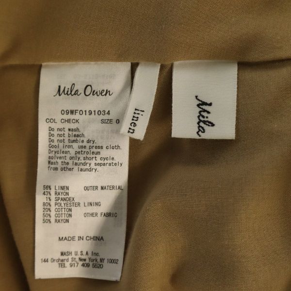 Mila Owen ミラオーウェン リネンブレンド チェック柄 ノースリーブ ワンピース 0 ブラウン系 バックリボン レディース