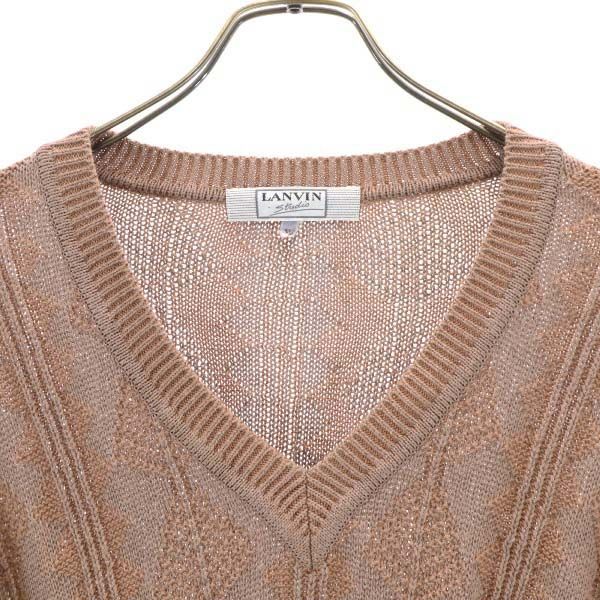 LANVIN ランバン 総柄 長袖 Vネック セーター 50 ブラウン系 ニット メンズ