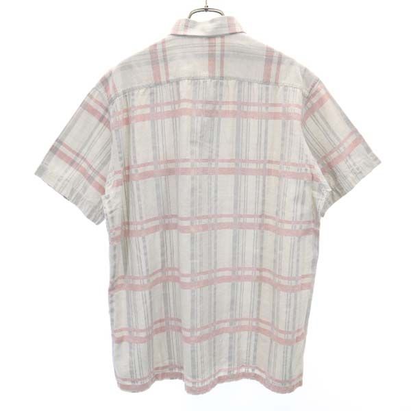 LANVIN ランバン 90s オールド チェック柄 ロゴ刺繍 半袖 シャツ L グレー系 メンズ