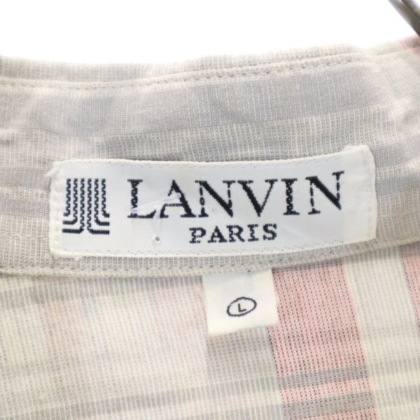 ランバン 90s オールド チェック柄 ロゴ刺繍 半袖 シャツ L グレー系 LANVIN メンズ