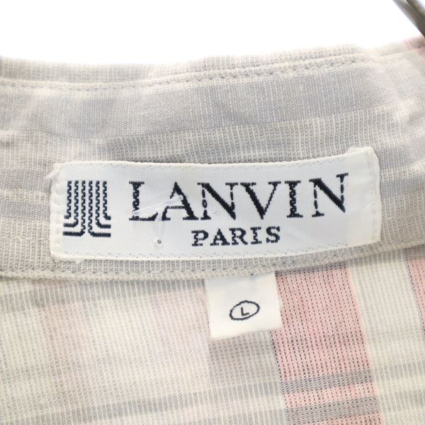 LANVIN ランバン 90s オールド チェック柄 ロゴ刺繍 半袖 シャツ L グレー系 メンズ