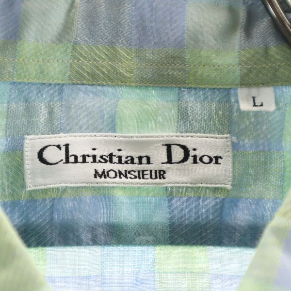 Christian Dior クリスチャンディオール 格子柄 半袖 シャツ L ブルー系 メンズ