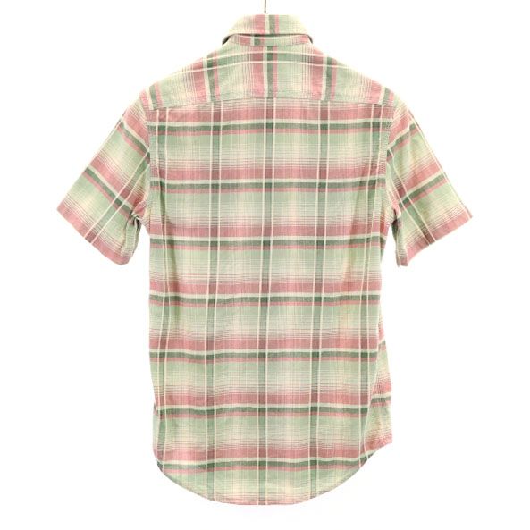 RRL ダブルアールエル 黒タグ 一ツ星 ストライプ柄 半袖 シャツ XS 緑×ピンク×ベージュ RALPH LAUREN メンズ